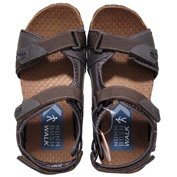 Nunn Bush Men Rio Bravo Triple Strap Sport Sandals Size US 9W Brown Faux Leather